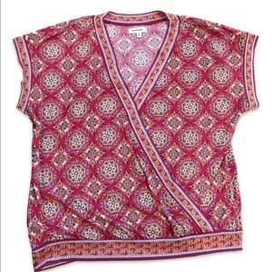 Max Studio cap sleeve faux wrap top  L